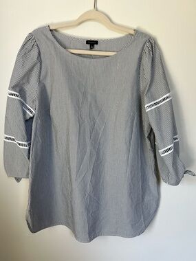 Talbots Black and White Striped Scoop Neck Blouse